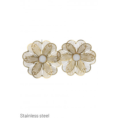 STEEL EARRING FLOWER SHAPE WITH FACETED BEADS