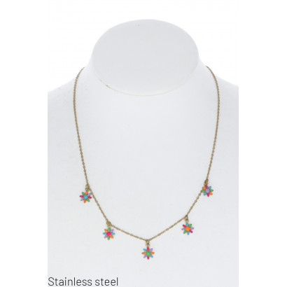 STAINL.STEEL NECKLACE WITH FLOWER PENDANT