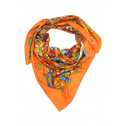 SQUARE POLYSILK SCARF WITH FLOWERS PRINTED