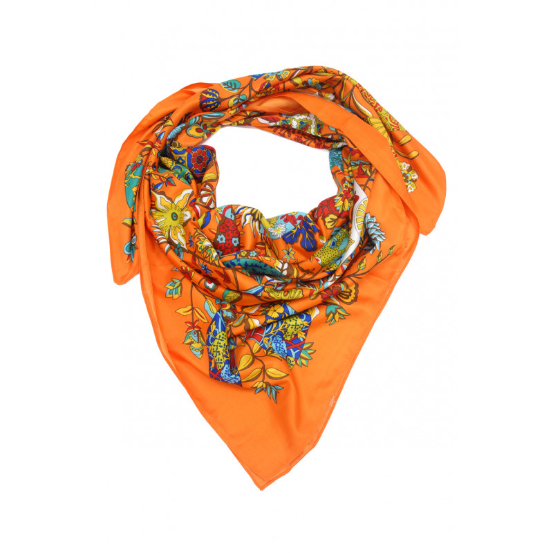 SQUARE POLYSILK SCARF WITH FLOWERS PRINTED