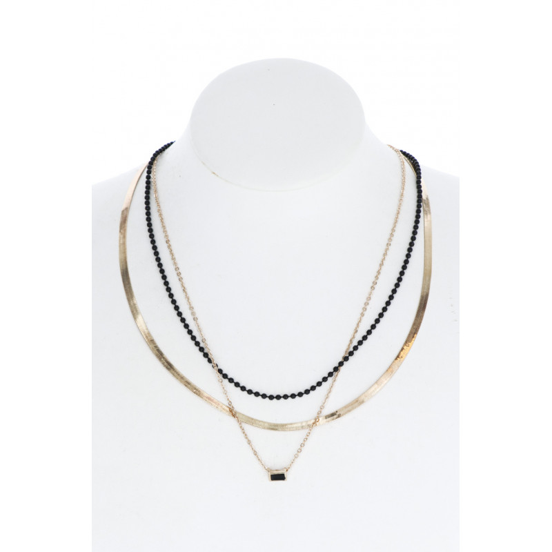 COLLIER 3 DIFFÉRENTES CHAINES, STRASS RECTANGULAIR