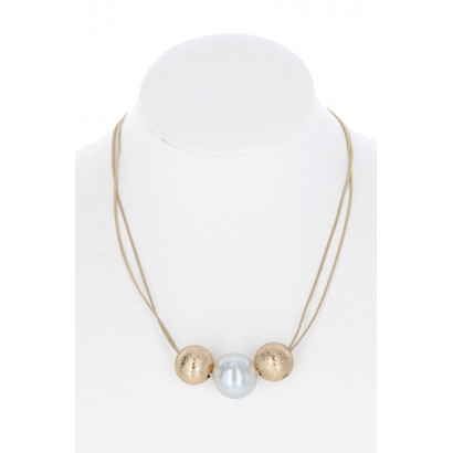 2 ROWS NECKLACE WITH PEARL PENDANT