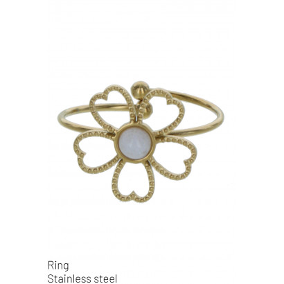STAINLESS STEEL RING WITH FLOWER AND PEARL