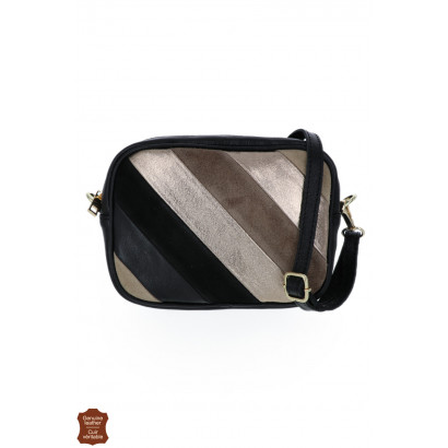 ROSIE, LEATHER SHINY SADDLE BAG, PATCHWORK EFFECT