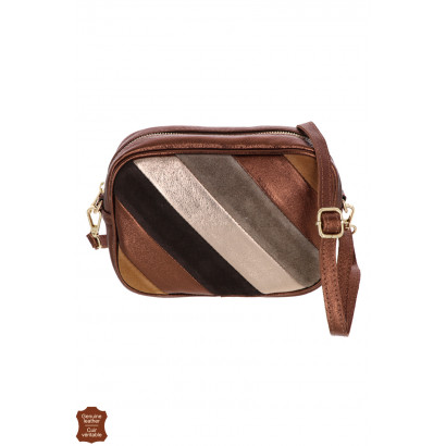 ROSIE, LEATHER SHINY SADDLE BAG, PATCHWORK EFFECT