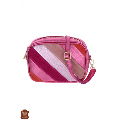 ROSIE, LEATHER SHINY SADDLE BAG, PATCHWORK EFFECT