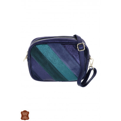 ROSIE, LEATHER SHINY SADDLE BAG, PATCHWORK EFFECT