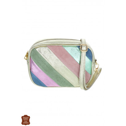 ROSIE, GLANZEND LEREN HANDTAS, PATCHWORK EFFECT