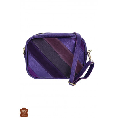 ROSIE, LEATHER SHINY SADDLE BAG, PATCHWORK EFFECT