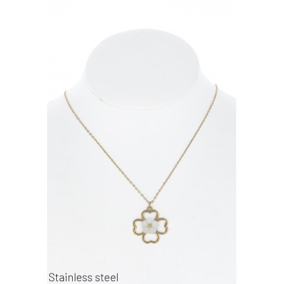 STAINL.STEEL NECKLACE WITH FOUR LEAF CLOVER