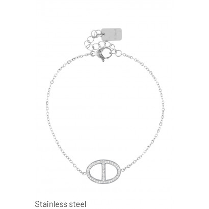 STAINLESS STEEL BRACELET WITH ROUND PENDANT STRASS
