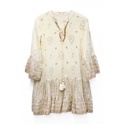 COTTON DRESS WITH FLOWER PATTERN AND BEADS