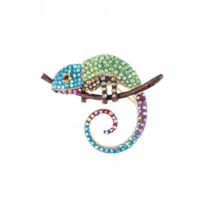 BROOCH WITH CHAMELEON AND RHINESTONES