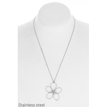 STAINL.STEEL NECKLACE WITH FLOWERS PENDANT