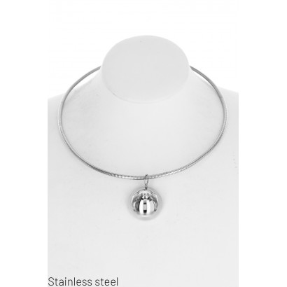 ST.STEEL RIGID NECKLACE WITH BALL PENDANT