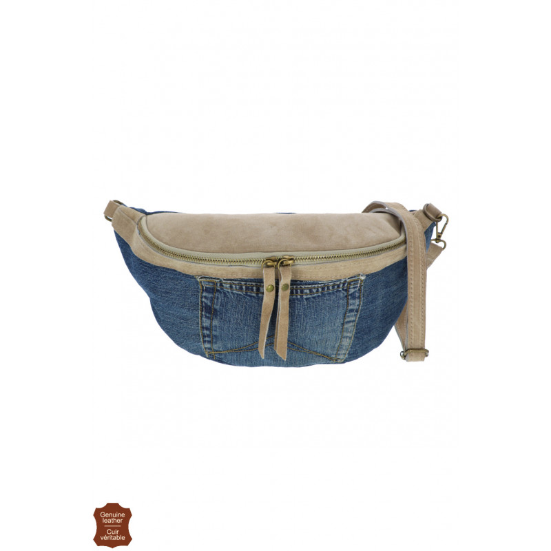 JINI, WAIST JEANS BAG WITH LEATHER PARTS