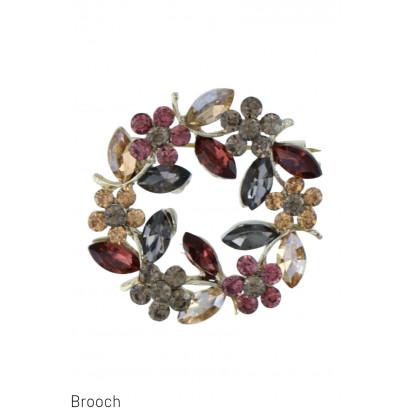 BROOCH WITH CROWN OF FLOWERS AND FACETED STONE