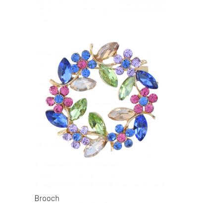 BROOCH WITH CROWN OF FLOWERS AND FACETED STONE