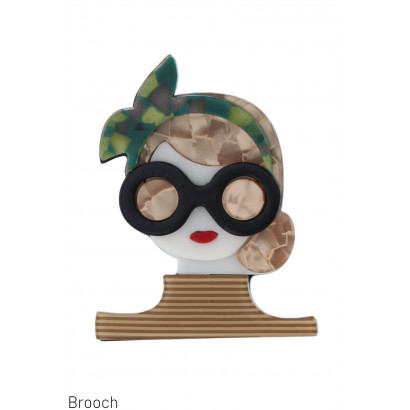 BROOCH WITH LADY WITH SUNGLASSES, STRIPES SHIRT