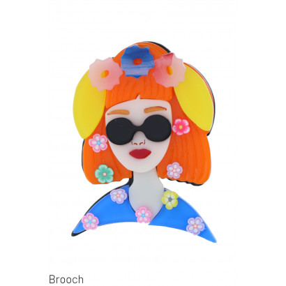 BROOCH WITH LADY WITH SUNGLASSES, FLOWERS