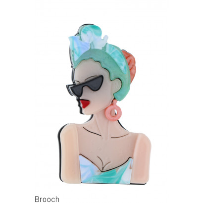BROOCH WITH LADY WITH SUNGLASSES, EARRINGS