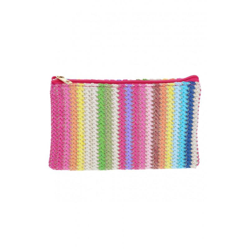 RAYA, RAFFIA POUCH/KIT WITH ZIGZAG PATTERN