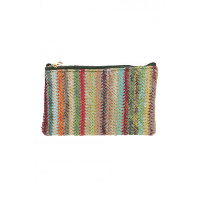 RAYA, RAFFIA POUCH/KIT WITH ZIGZAG PATTERN