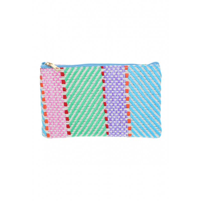 RAIA, RAFFIA POUCH/KIT WITH STRIPES PATTERN