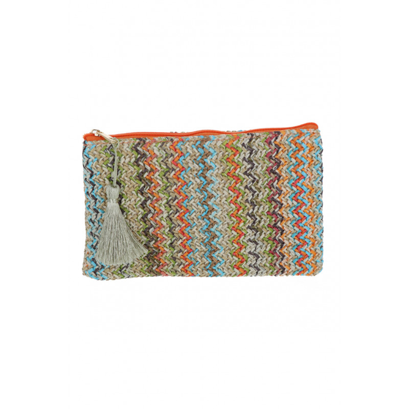 RAYA, RAFFIA POUCH/KIT WITH ZIGZAG PATTERN