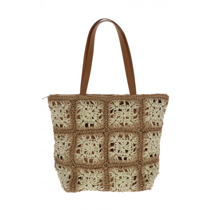 CROCHETED TOTE BAG WITH GEOMETRIC PRINT