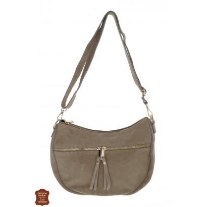 LILY, SUEDE SADDLE BAG WITH ZIP POCKET