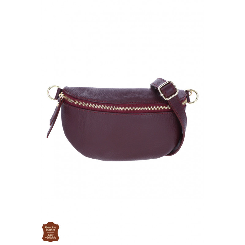 CLARA, SAC BANANE EN CUIR DE COULEUR UNIE