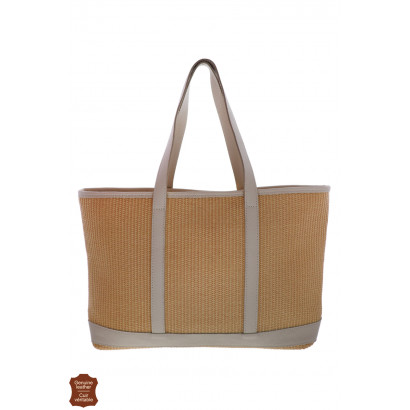 THALI, PAPER STRAW TOTEBAG, LEATHER PART