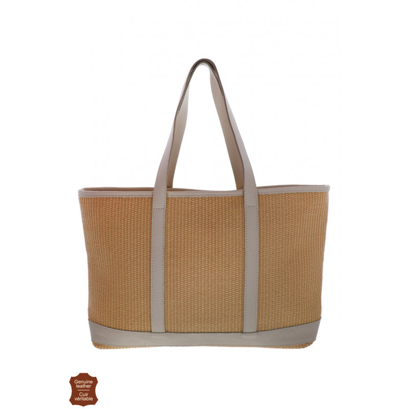 THALI, PAPER STRAW TOTEBAG, LEATHER PART