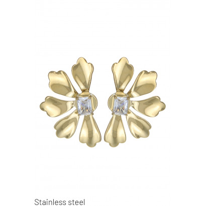 BOUCLES D'OREILLES ACIER FORME FLEURS AVEC STRASS