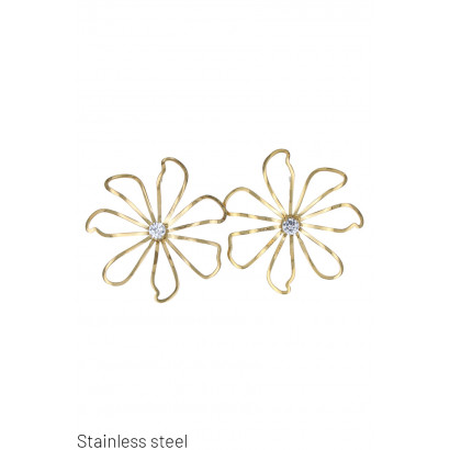 BOUCLES D'OREILLES ACIER FORME FLEURS AVEC STRASS