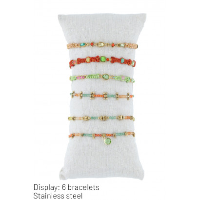 DISPLAY: 6 BRACELETS ACIER ET MULTIPLE PERLES