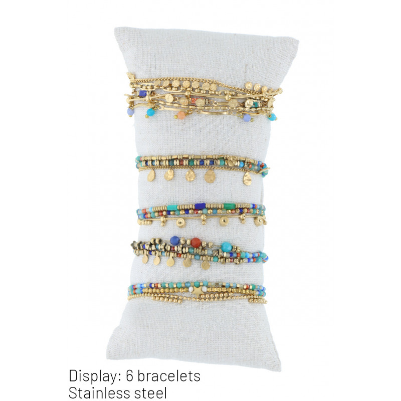 DISPLAY: 6 BRACELETS ACIER ET MULTIPLE PERLES