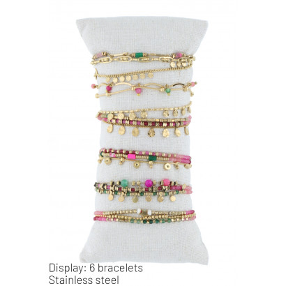 DISPLAY: 6 BRACELETS ACIER ET MULTIPLE PERLES