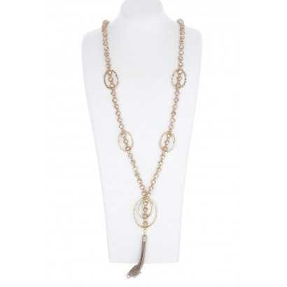 COLLIER DE PERLES AVEC METAL OVAL MARTELE