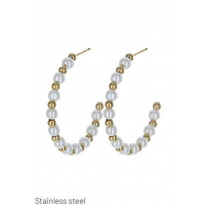 STEEL EARRING ROUND SHAPE WITH STEEL BEADS & PEARL