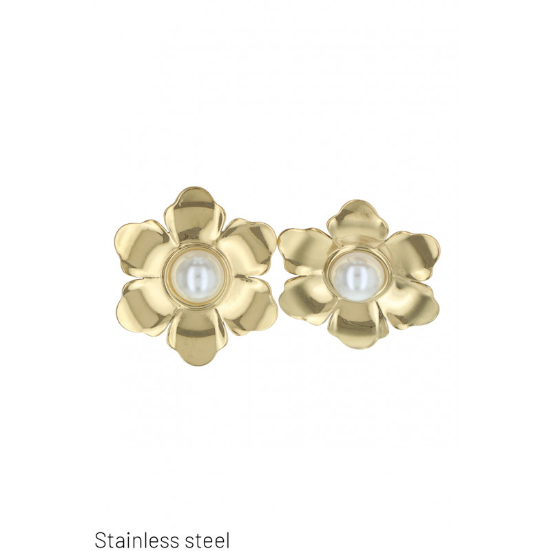 STEEL EARRING FLOWER SHAPE WITH PEARLS