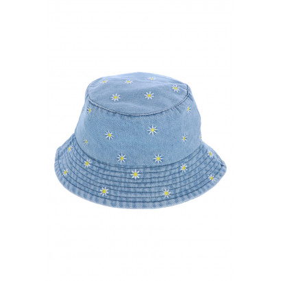 BUCKET HAT IN DENIM WITH FLOWERS PATTERN