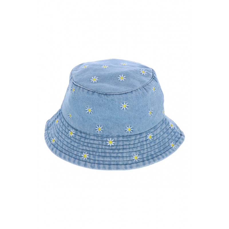 BUCKET HAT IN DENIM WITH FLOWERS PATTERN