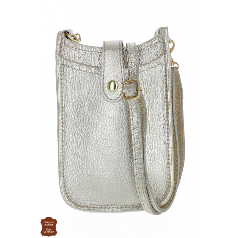 LAORA, SHINY LEATHER POUCH SOLID COLOR