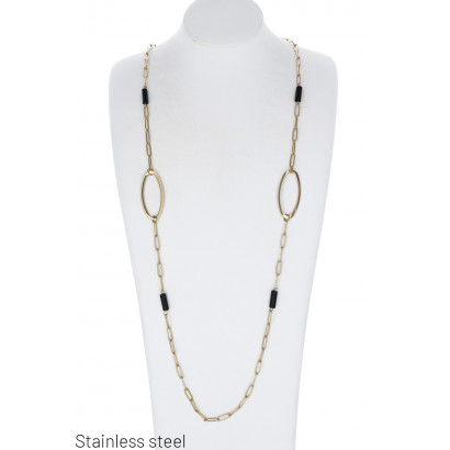 STAINLESS STEEL THICK LINK NECKLACE WITH OVAL