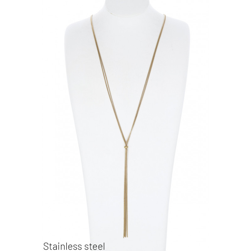 COLLIER ACIER LONG AVEC POMPONS EN CHAINE