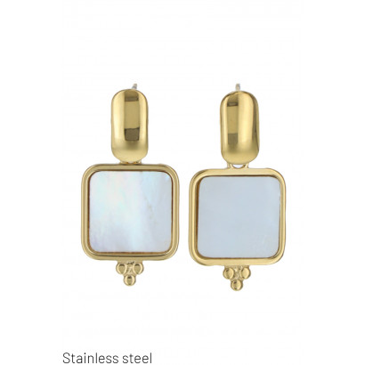 STEEL EARRING GEOMETRIC SHAPE, MOTHER-OF-PEARL