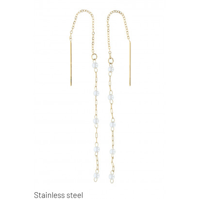STEEL EARRING  PEARLS AND CHAIN