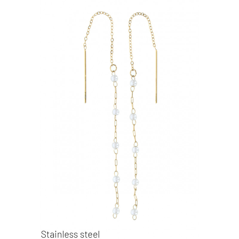 STEEL EARRING  PEARLS AND CHAIN